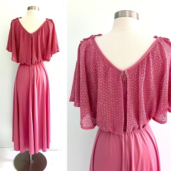 Vintage 70’s dusty rose lace disco dress - Picture 8 of 11